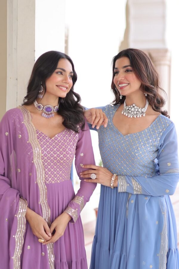 Faux Georgette Sequins & Zari Embroidered Gown with Cut-Work Dupatta – LW-9280 | 12-Meter Flair | Premium Party & Wedding Collection