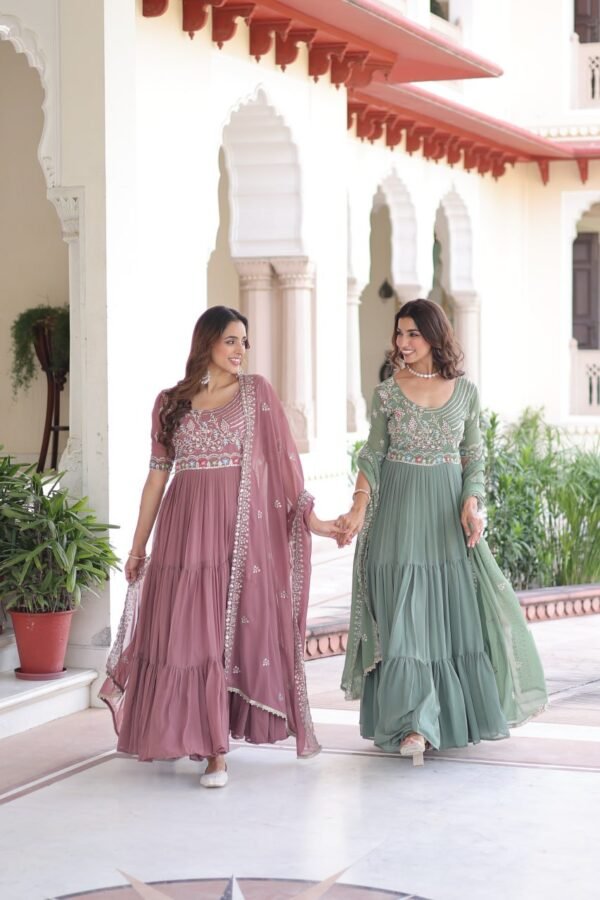 Faux Blooming Sequins & Beads Embroidered Gown with Dupatta | 12 Meter Flair | Full Inner Cotton | Wedding & Party Wear