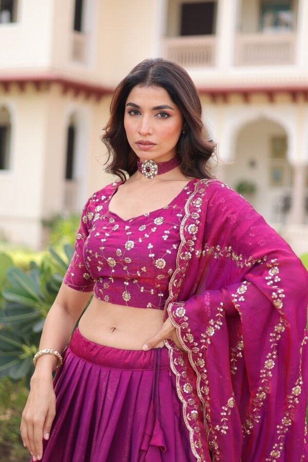 Fendi Silk Heavy Embroidered Lehenga Choli with Dupatta – KA-5053 | 3 Meter Flair | Wedding & Festive Wear