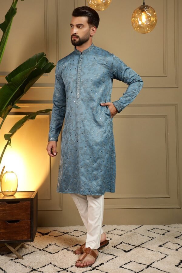 Men’s Heavy Khadi Cotton Kurta Pyjama with Embroidery Mirror Work | Festive & Wedding Ethnic Wear
