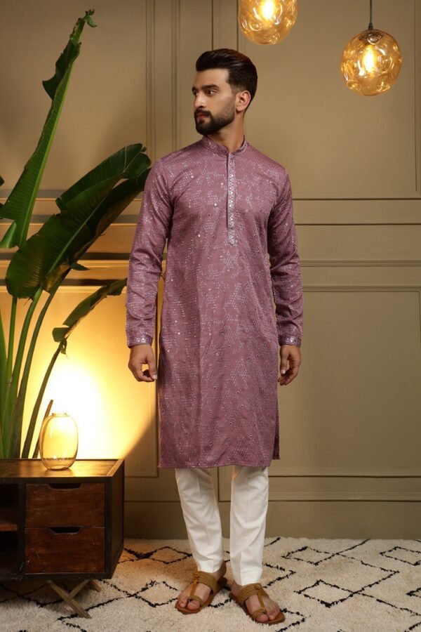 Men’s Heavy Khadi Cotton Kurta Pyjama with Embroidery Mirror Work | Festive & Wedding Ethnic Wear