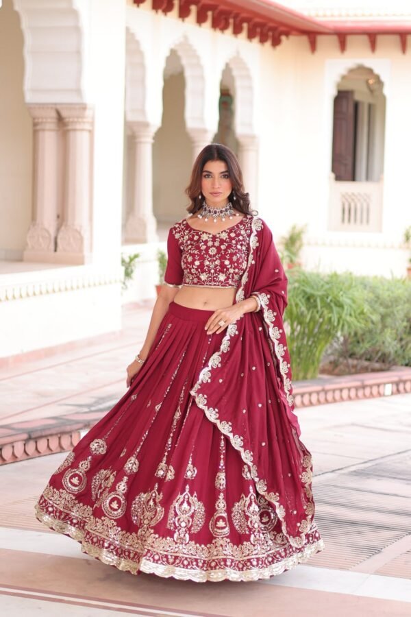 Vichitra Silk Heavy Sequins & Thread Embroidered Lehenga Choli with Dupatta | 3 Meter Flair | Wedding & Party Wear