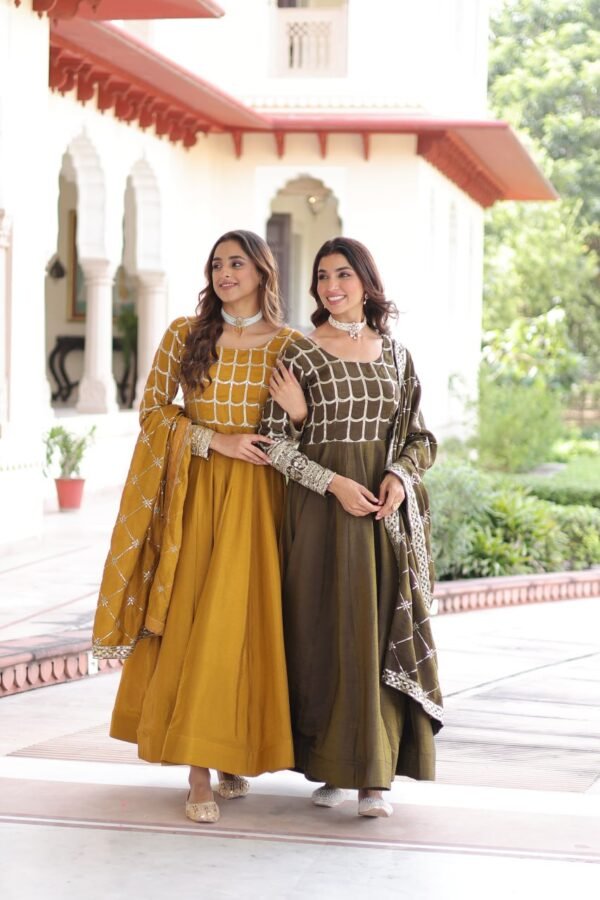 NC Vichitra Sequins & Zari Embroidered Gown with Dupatta | 12 Kali Stitch | 4.2 Meter Flair | Festive & Wedding Wear