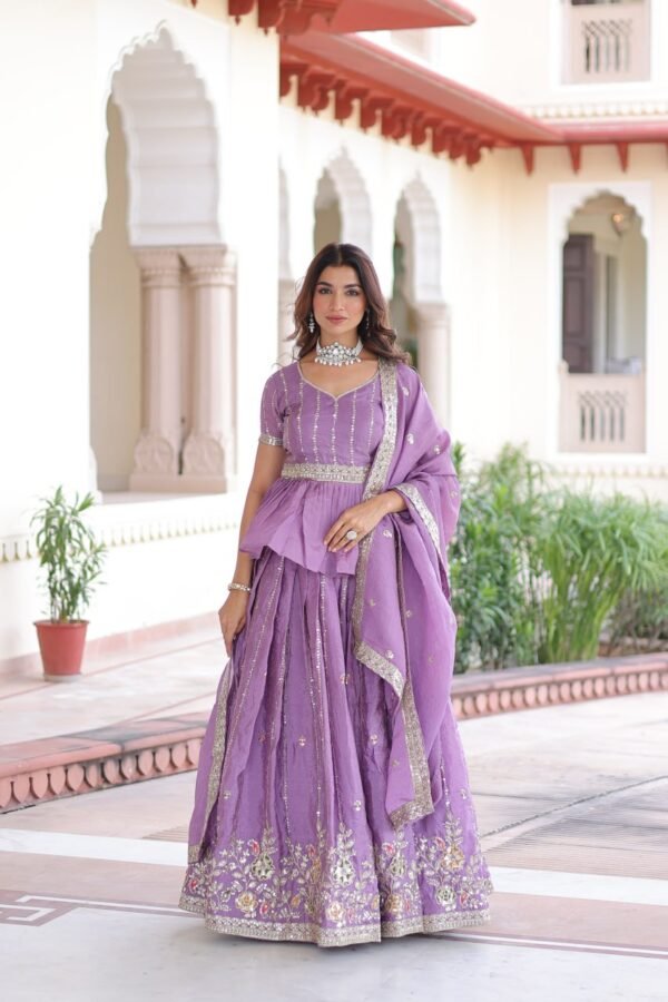 Gold Crush Designer Sequins & Zari Embroidered Readymade Lehenga Choli with Dupatta – KA-5057 | 3 Meter Flair | Wedding Wear