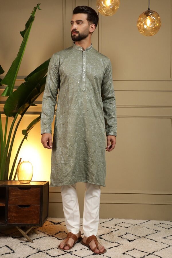 Men’s Heavy Khadi Cotton Kurta Pyjama with Embroidery Mirror Work | Festive & Wedding Ethnic Wear